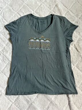 Patagonia | "Noveau Greens" Fitz Roy Cotton V-Neck Tee | Size Medium